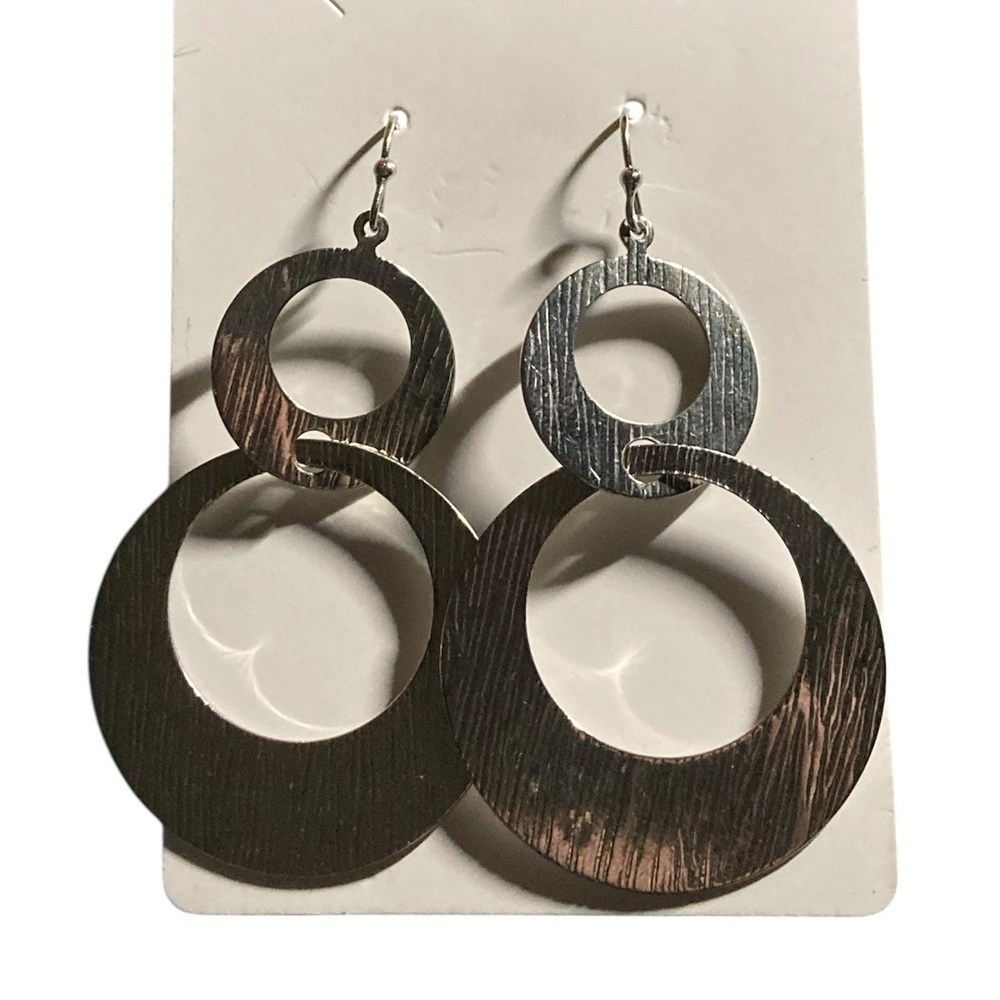 Silver Circle Dangle Hoop Earrings